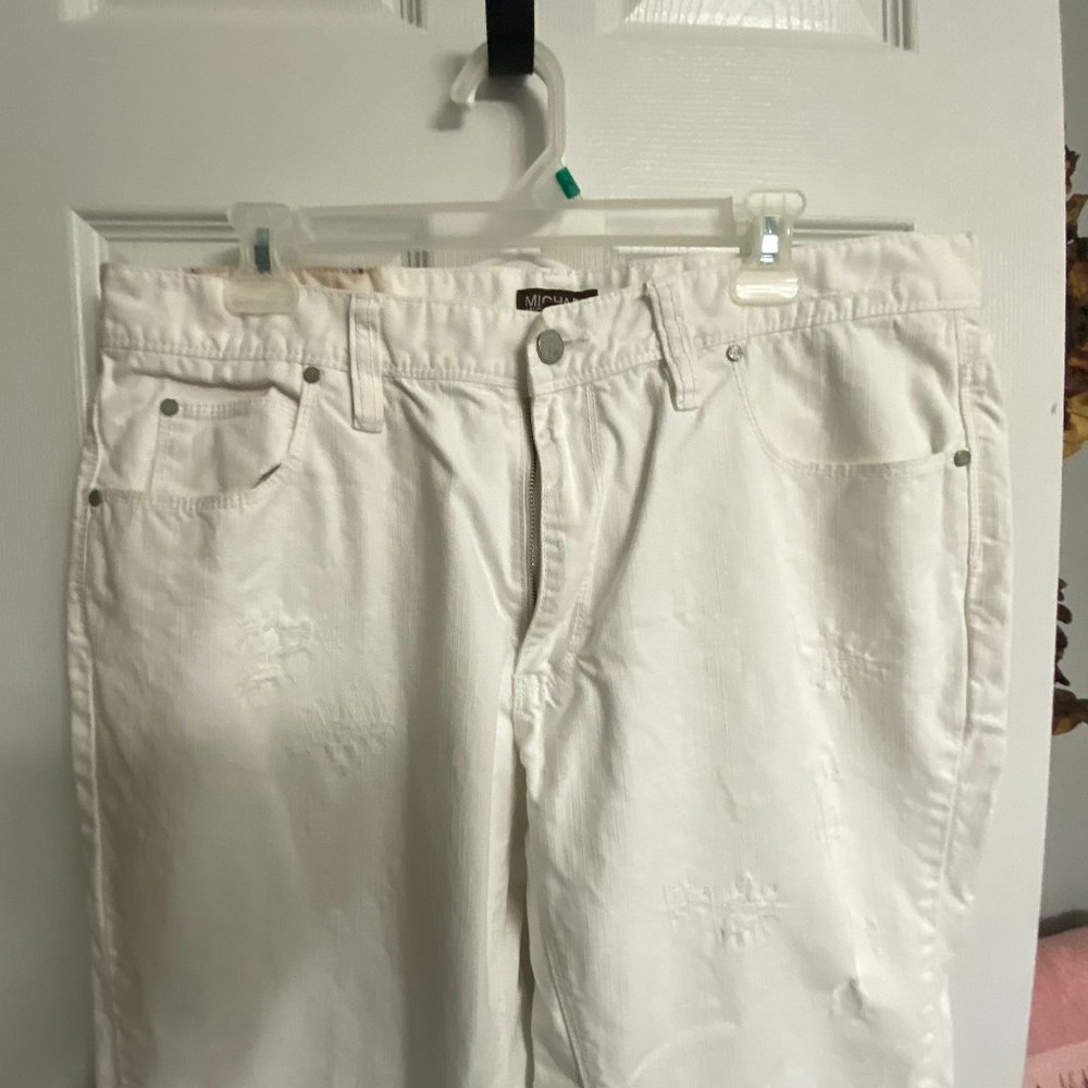 EUC~MK Mens 38X32 White denim Factory distressed Jeans - Picture 4 of 13